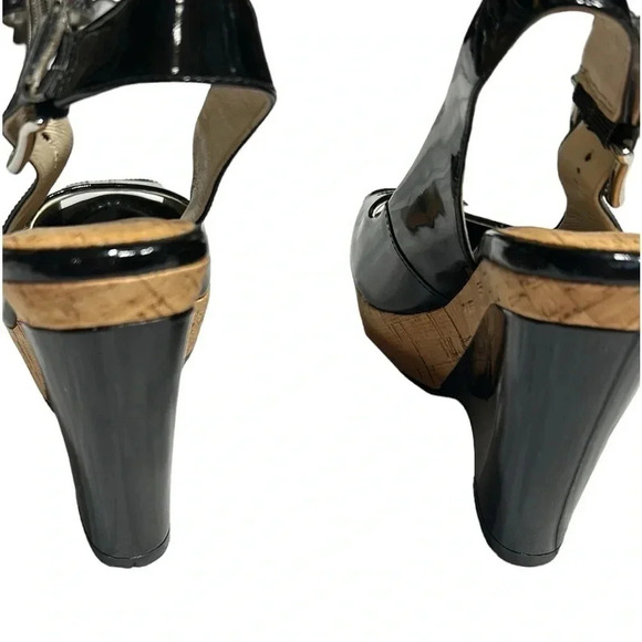 Donald J. Pliner shoes,8.5,cork,black patent leather sling back platform wedge - Picture 9 of 14